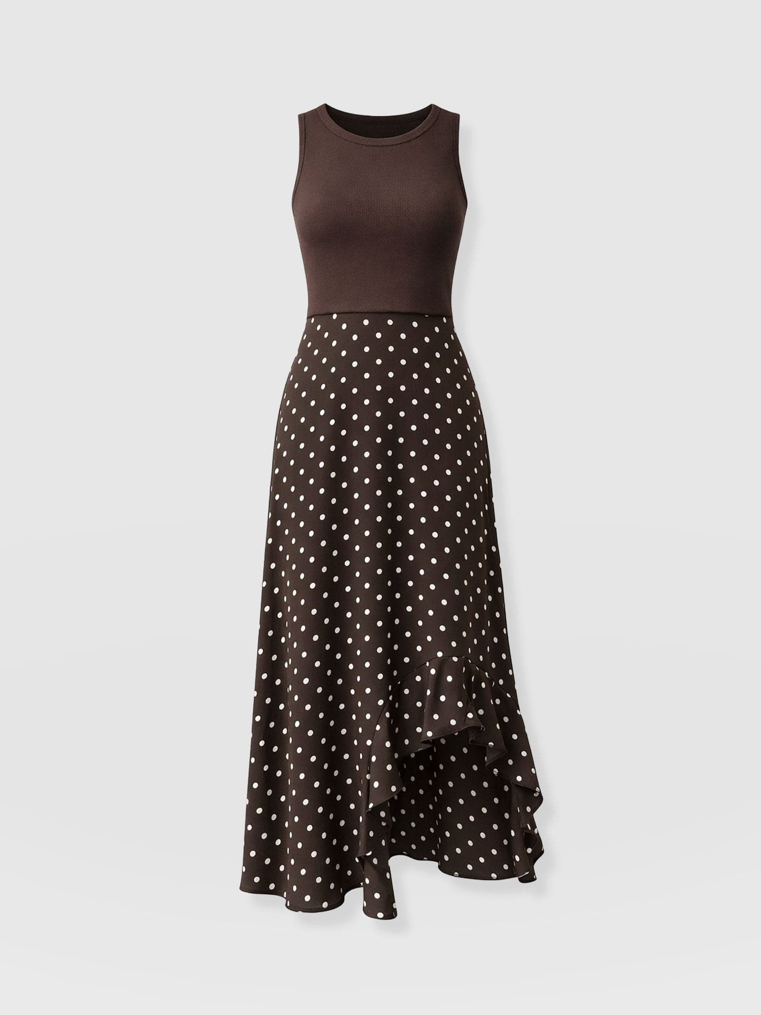 Renee Contrast Frill Dress - Brown Polka Dot - Women's Dresses | Saint + Sofia® USA